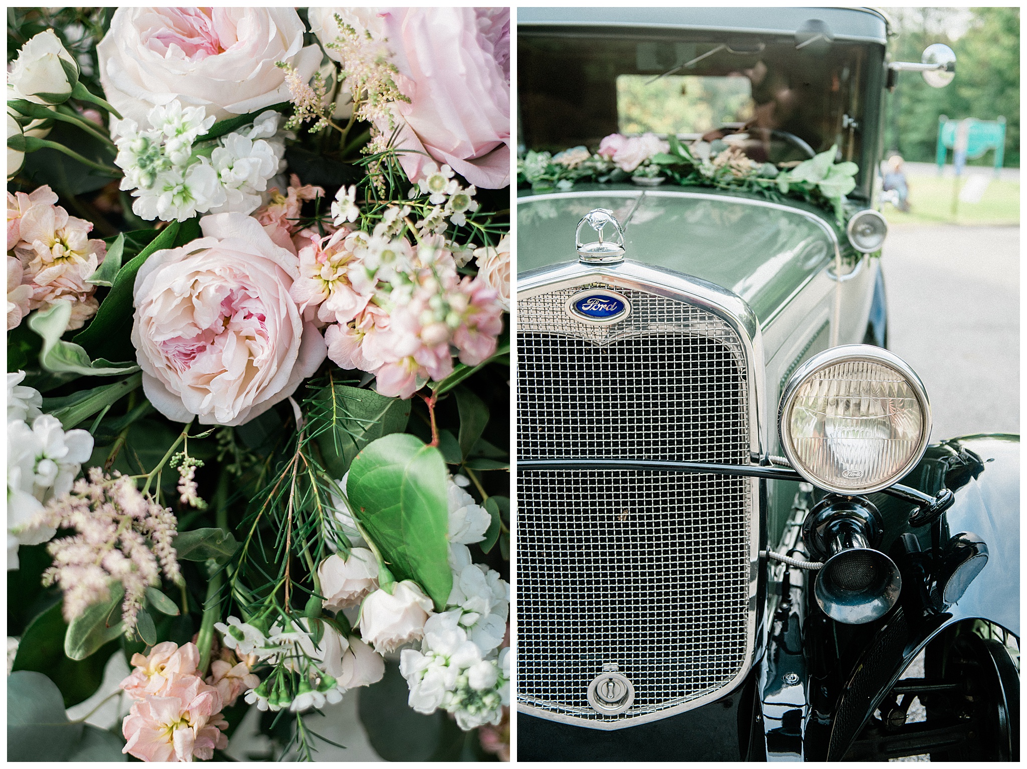 Vintage car on wedding day