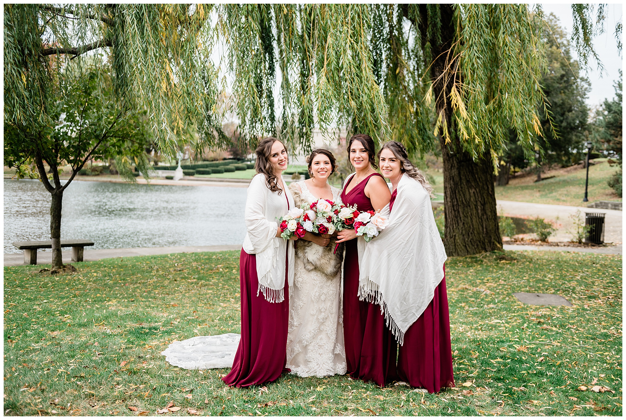 BRIDESMAIDS UNDER A WEEPING WILLOW