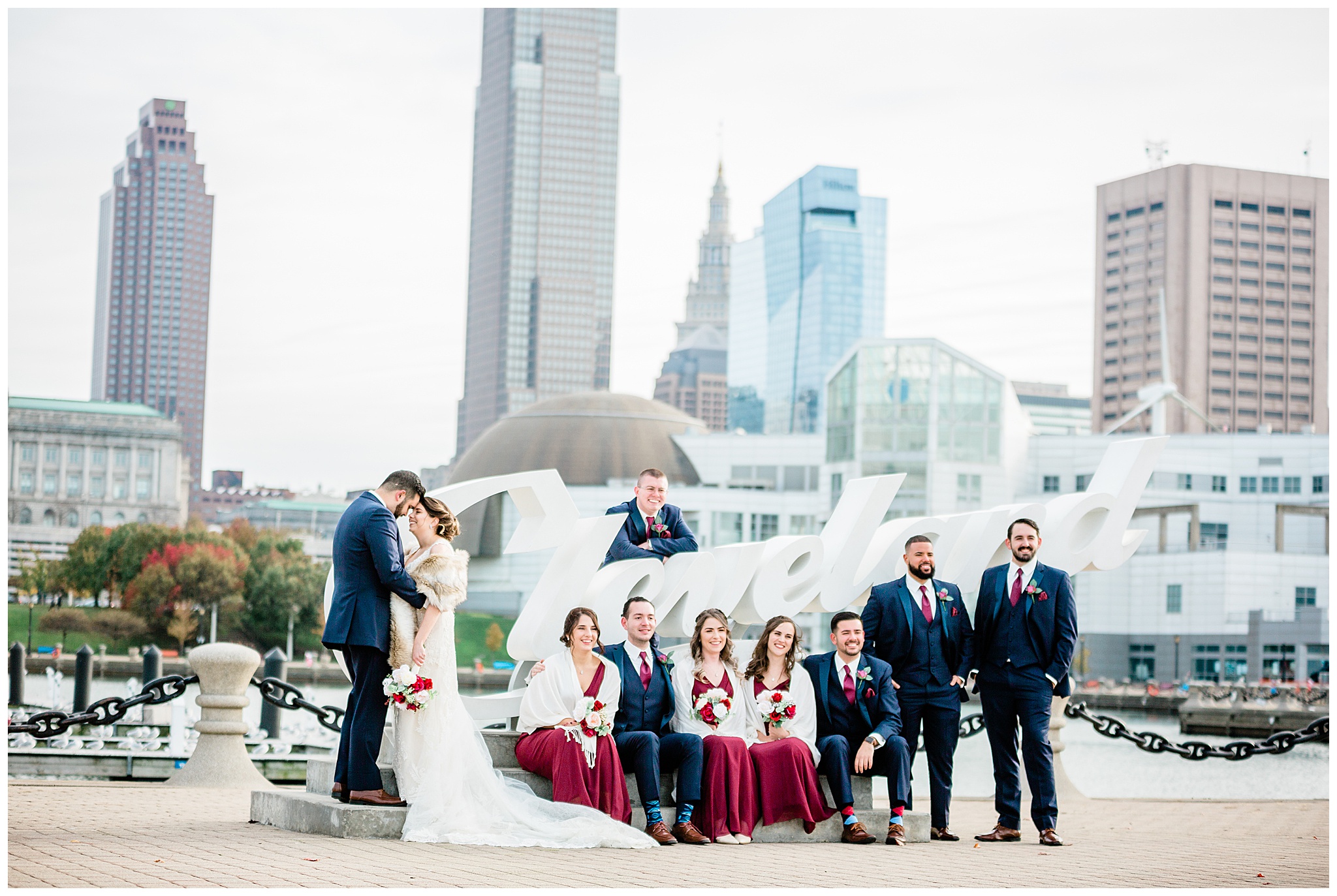 BRIDAL PARTY AT CLEVELAND SIGN